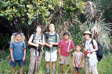 An Indian, Jennifer, myself, our guide, the Cheif's son, and Mary (from L to R) on our hike back