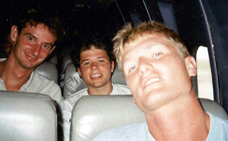Tom, Rob, and me (from L to R) heading back to the mainland