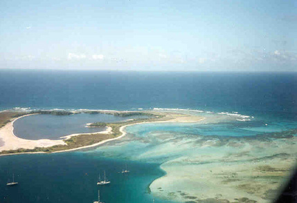 A look down at Los Roques from the plane