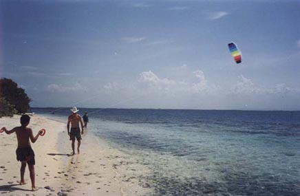 Marco flies Tom's kite as I mosey across the beach